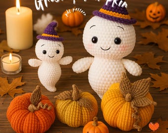 Spöke- och pumpavirkmönster: Halloween Amigurumi PDF-handledning
