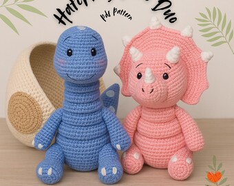 Baby Dino Crochet Pattern: Amigurumi Hatching Dinosaur Duo (PDF Tutorial)