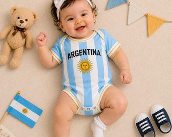 Body personalizado de Argentina para bebé, body de fútbol personalizado, conjunto de fútbol para bebé, pelele con nombre y número para bebé, regalo para el día del partido
