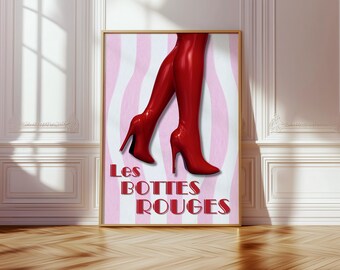 Red Boots Print, Les Bottes Rouges Poster, Retro Pink Wall Art, Y2K Room Decor, Coquette Aesthetic, French Fashion Print, Disco Decor