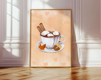 Kaneel warme chocolademelk herfstkunstdruk: gezellig herfstdecor (digitale download)