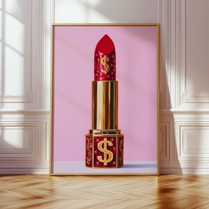 Red Lipstick Dollar Signs Glam Art Print: Pop Art (Digital Download)