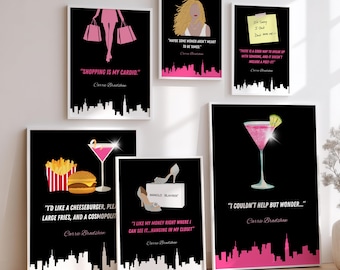 Sex and the City-citatset, 6 Carrie Bradshaw-konsttryck, SATC-väggkonstgalleripaket, digital nedladdning