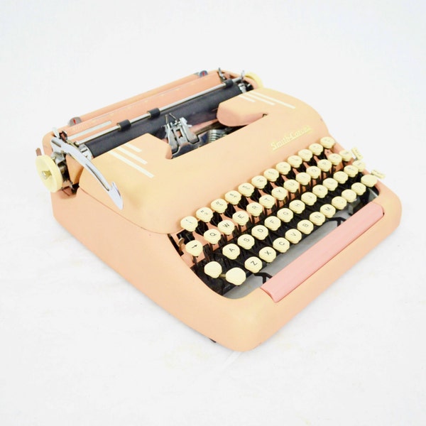 Pink 1956 Smith-Corona Silent Super Portable Typewriter with Case