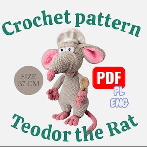 Crochet Rat Pattern PDF – Theodore the Chef Rat Amigurumi | Chef Hat  Pot Pattern | 37 cm | English, Polish PDF Ratatouille