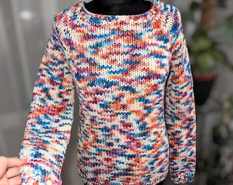 Suéter de lana tejido a mano / 100 % lana de cordero italiana / Suéter de punto colorido hecho a mano / Jersey de lana natural / Tallas S-L