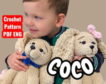 Patrón de ganchillo para cachorro COCO / Perro amigurumi de peluche de más de 25 cm / Patrón en PDF
