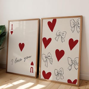 Póster de San Valentín con lazo y corazón de coqueta y carta de as (descarga digital)