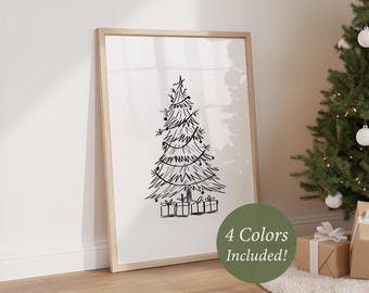 Christmas Tree Printable, Line Art Poster, Minimalist Holidays Decor (Digital download)