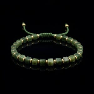 Jade und Gold Hämatit Armband verstellbar, Geschenk für Ihn