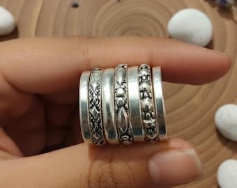 Handgjorda stapelringar i sterlingsilver | Boho minimalistiska ringar | Blommiga stapelringar | Bröllopssmycken | Julklappar