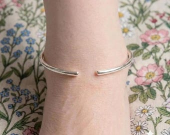925 Sterling Silver Anklet | Minimalist Open Cuff Anklet | Adjustable Ankle Bracelet | Gift for Her