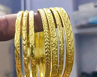 18K guldpläterade armbandsset | Indiska graverade Kada-armband för kvinnor | Traditionella etniska guldarmband | Bröllopssmycken, gåva