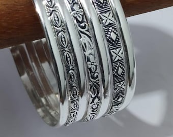 925 Sterling Silver Bangles, 7 Set Bangles , Stackable Bangles, Silver Bangle for Her~ him Handmade Bangles for Gift on Christmas