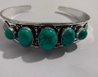 Handgemaakte turkooizen armband Kingman | Turkoois 925 sterlingzilver verstelbare armband | Echte Southwest-manchet | Cadeau voor haar