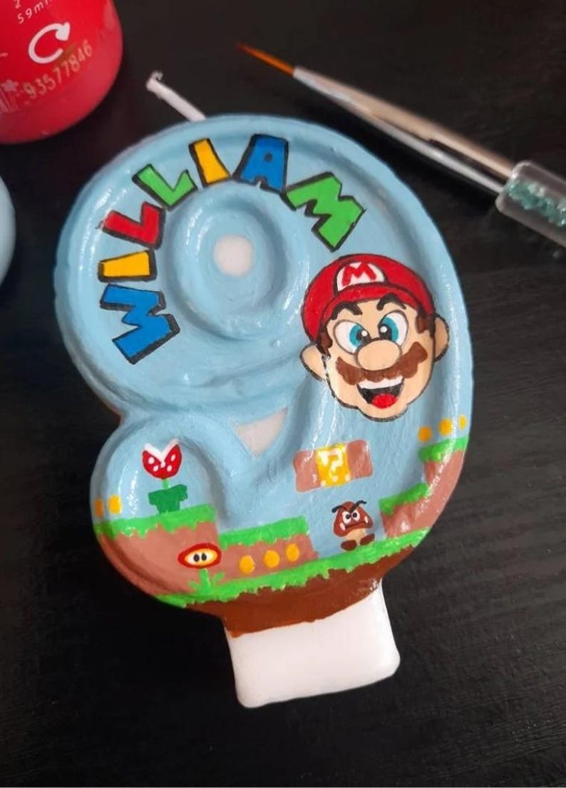 Handmålat Super Mario födelsedagsljus | Gamerfestdekor Mario