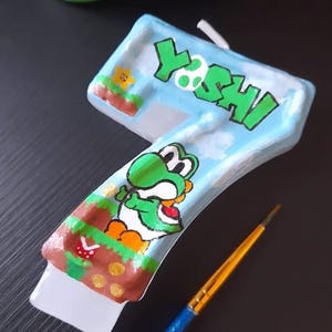 Handmålat Super Mario födelsedagsljus | Gamerfestdekor Yoshi
