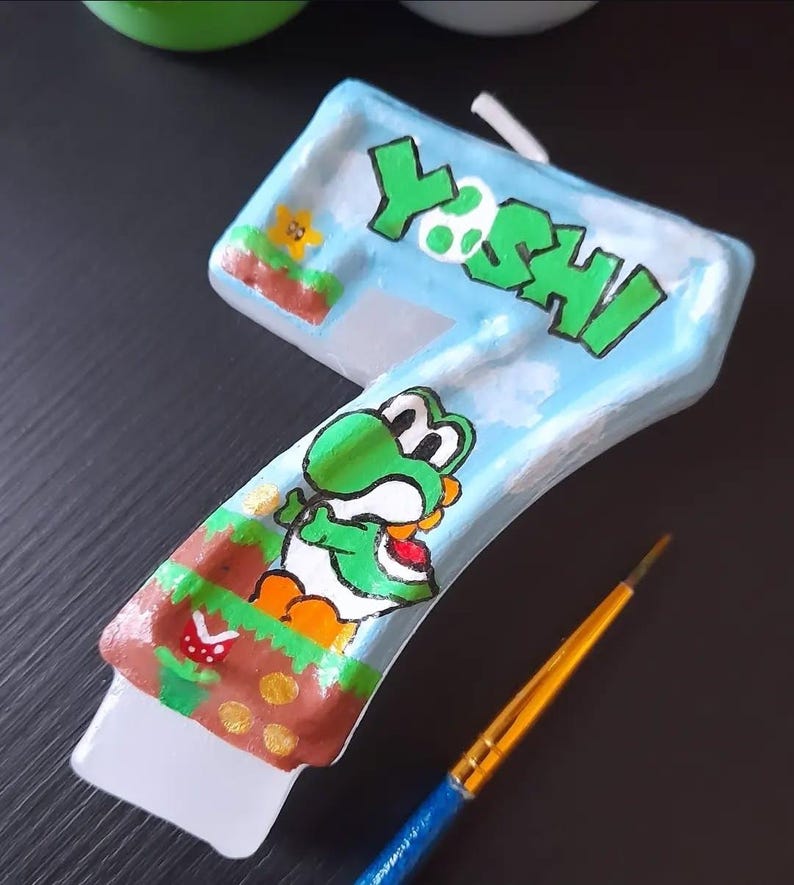 Handmålat Super Mario födelsedagsljus | Gamerfestdekor Yoshi