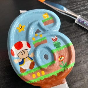 Handmålat Super Mario födelsedagsljus | Gamerfestdekor Toad