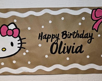 Pancarta de cumpleaños pintada a mano / Cualquier tema / Decoración de fiesta de papel marrón personalizada