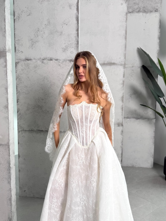 chinese dress ladies Beaded Floral Lace Plunging A-Line Wedding Dress Light Ivory