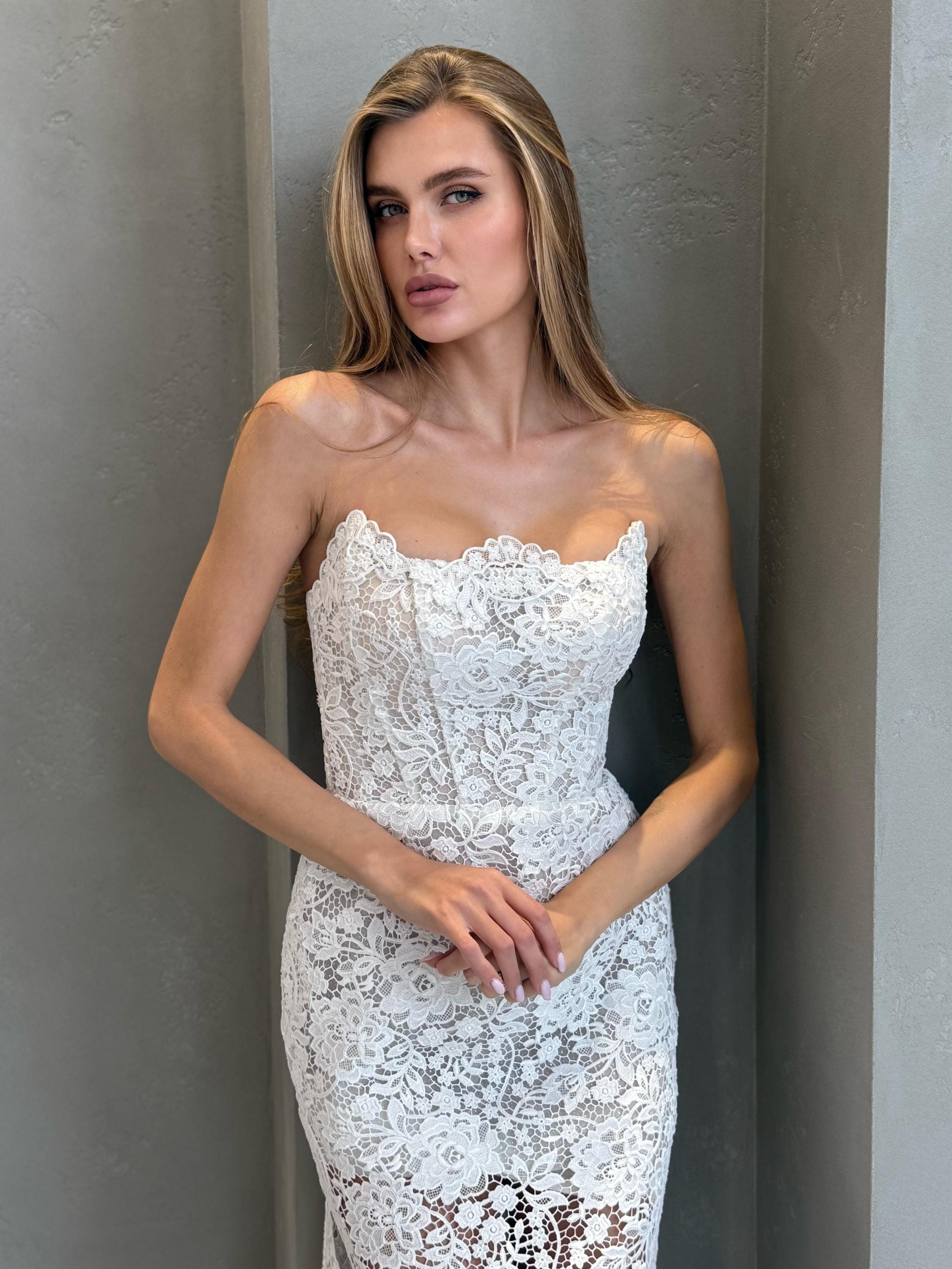 corset fishtail dress Mermaid Sweetheart Wedding Dress with Pearl Lace Corset & Fishtail Court Train 6