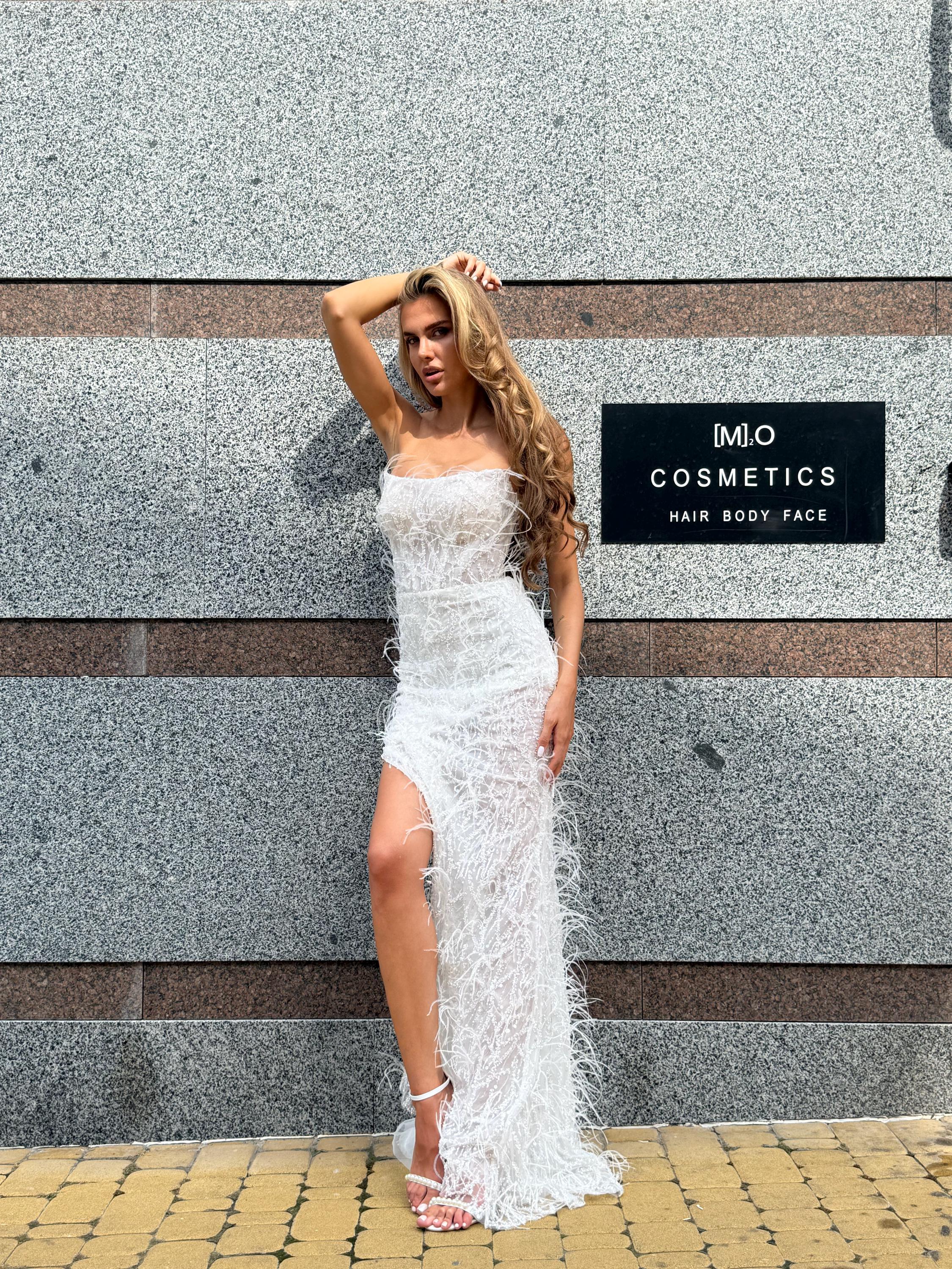 feather corset wedding dress Feathered Wedding Dress White / XL