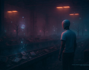Cyberpunk Dystopian Poster: Dream Recycling Facility Art Print (Digital Download)
