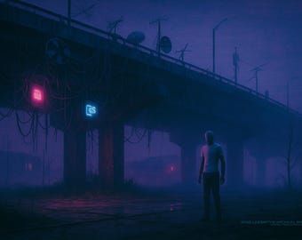 Cyberpunk Poster: Dystopian Archival Bridge Digital Print (Digital Download)