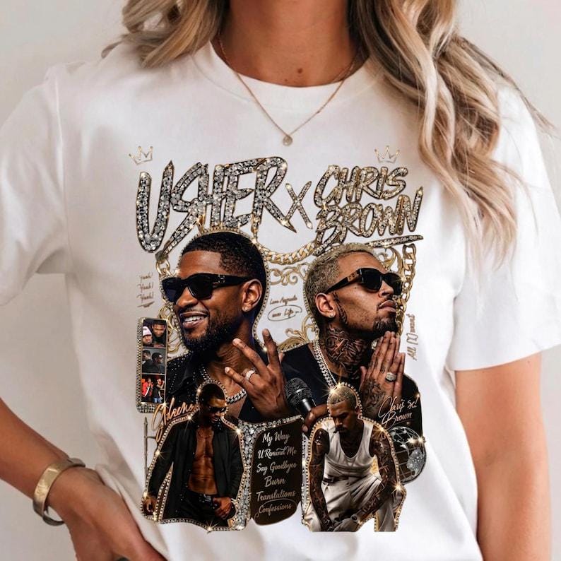 R&B Tour Vibes DTF Transfer , Usher Chris Brown Inspired Graphic, Raymond Brown dtf Design, Retro Concert dtf, Music Sublimation dtf imagem 3