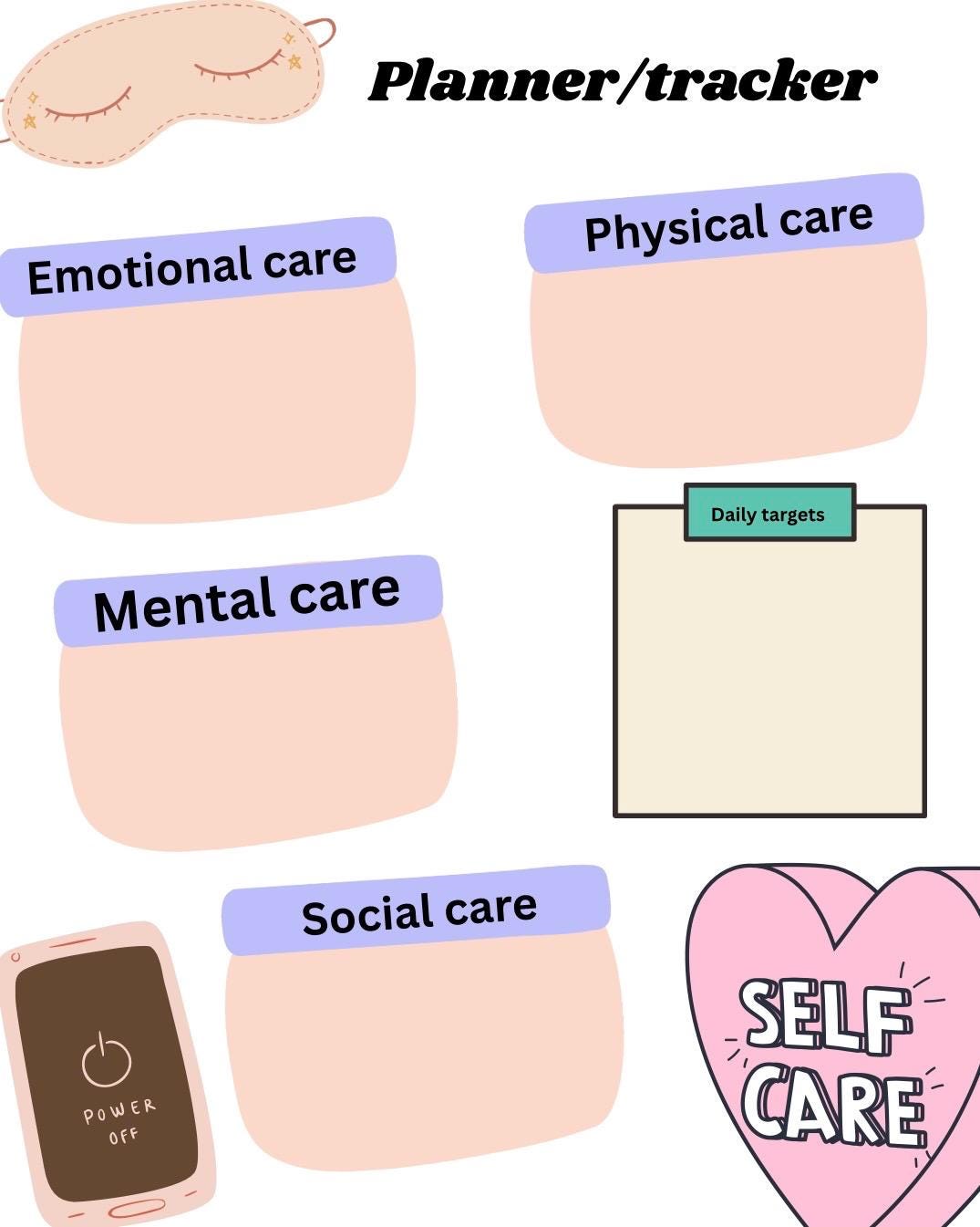 Self Care Planner | Printable Daily Wellness Tracker | 1 Page PDF ...