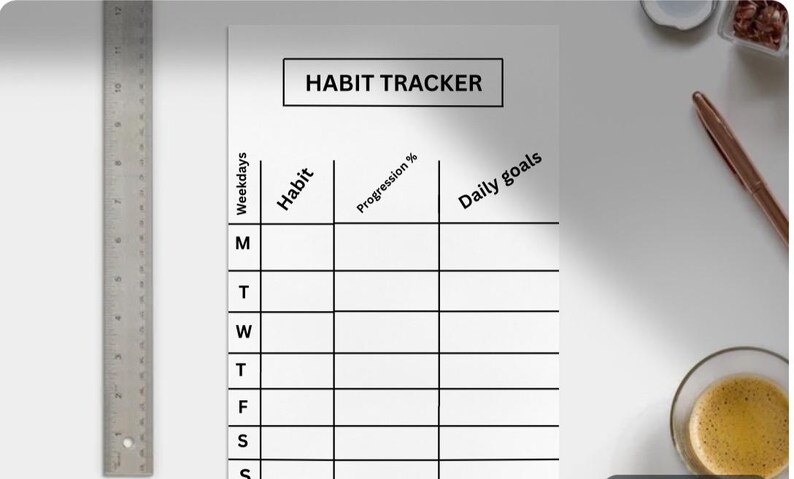 Current Week Tracker Ruler Printable Habit Tracker | One Page Weekly Planner | Minimalist Black ...