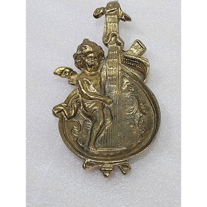 Vintage Solid Brass Cherub Trinket Ring Dish Tray Patina