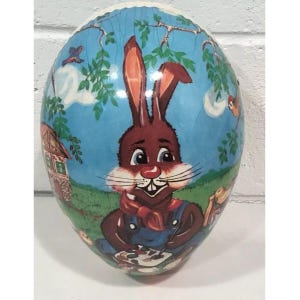 Vintage Paper Mache Easter Egg Germany Bunny Rabbit Paint Artist Chick Large 10&quot;