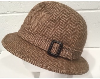 Vintage Pendleton 100% Virgin Wool Hat Fedora Brown Tweed Buckle 7