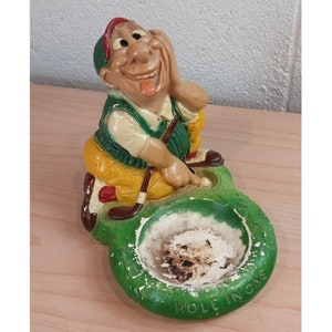 Vintage Jack Lambert Chalkware Ashtray Golfer Signed 1940s Sports Kitsch