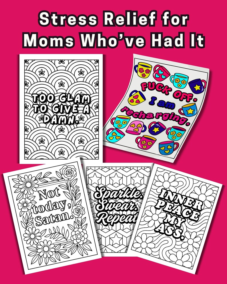 Mom Rage Coloring Pages | Funny Swear Word Stress Relief Book | Printable Women's Therapy image 2