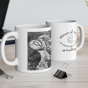 Taza de cerámica con ilustración de sirena vintage