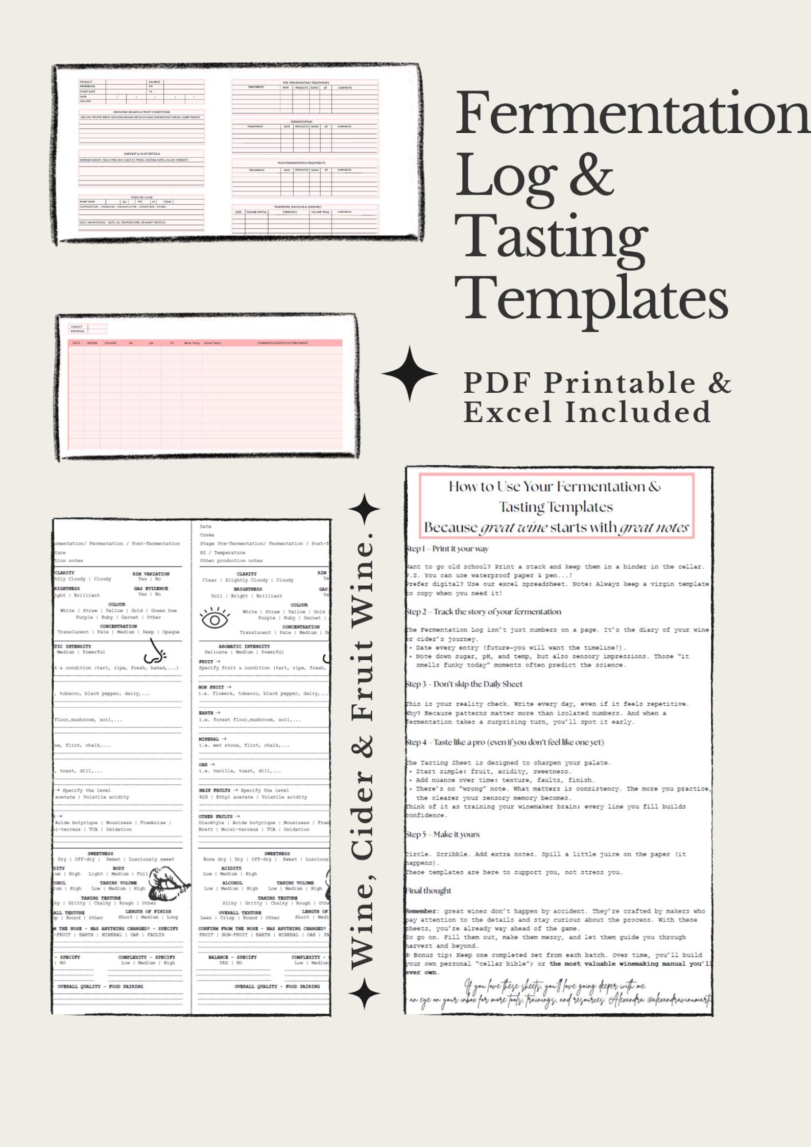 Wine Fermentation Log & Tasting Sheet | Printable PDF + Excel Template ...