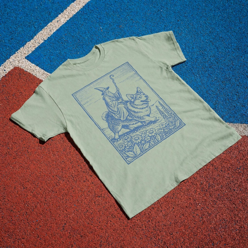 Corgi Shirt: Vintage Wizard Corgi Rider T-Shirt Bay