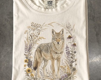 Jackal Botanical T-Shirt, Savanna Wildflower Wildlife Tee, Comfort Colors