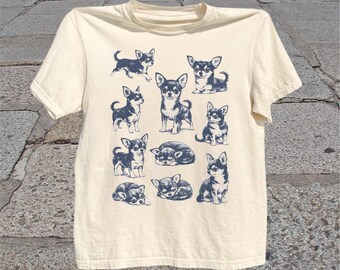 Chihuahua T-Shirt: Vintage Sketch Line Art Dog Lover Graphic tee