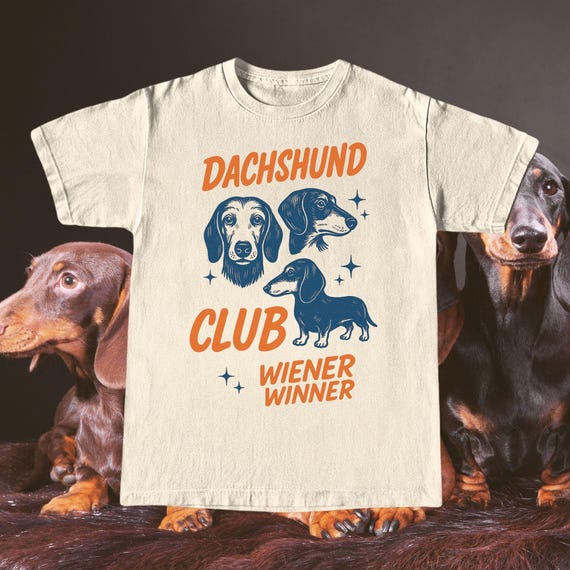 Dachshund Club T-Shirt, “Wiener Winner” Retro Doxie Graphic Tee, Funny Sausage Dog Shirt, Unisex Dog Lover Gift