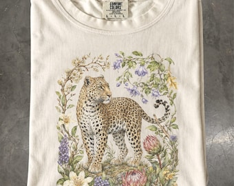 Leopard Shirt, Tropical Botanical Big Cat Wildlife T-Shirt, Comfort Colors