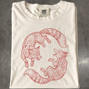 Fox Graphic Tee, Twin Woodland Fox Line Art T-Shirt, Comfort Colors Shirt