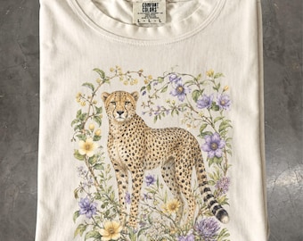 Cheetah Shirt, Botanical Floral Big Cat Wildlife T-Shirt, Comfort Colors