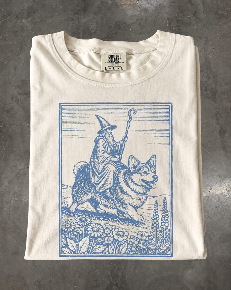 Corgi Shirt: Vintage Wizard Corgi Rider T-Shirt image 1