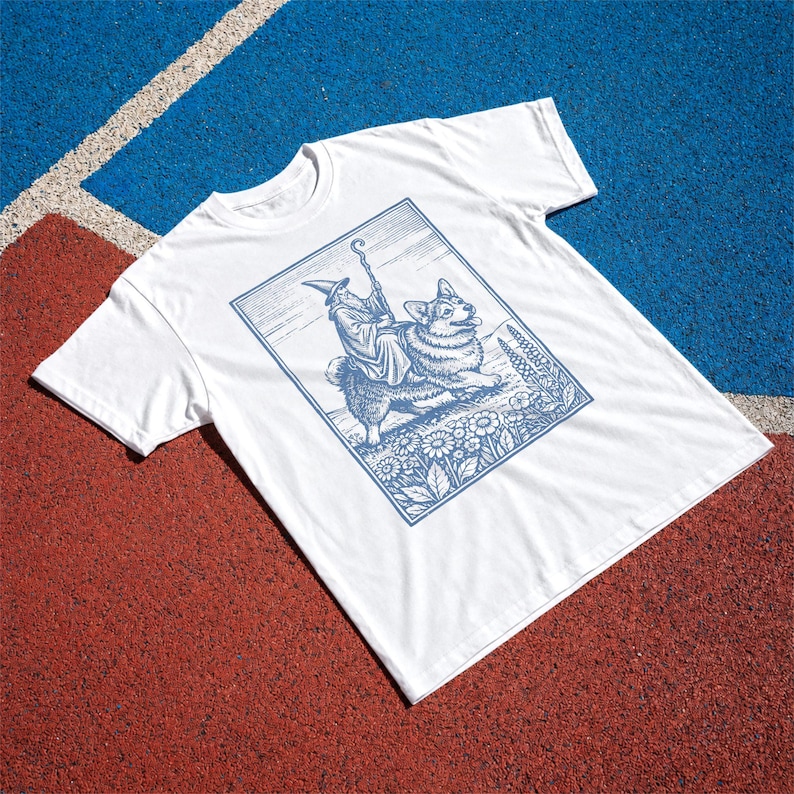 Corgi Shirt: Vintage Wizard Corgi Rider T-Shirt White