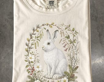 Snowshoe Hare Shirt, Winter Woodland Botanical T-Shirt, Nature Tee, Comfort Colors