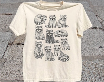 Maglietta con procione: maglietta vintage con grafica di animali del bosco, maglietta con procione